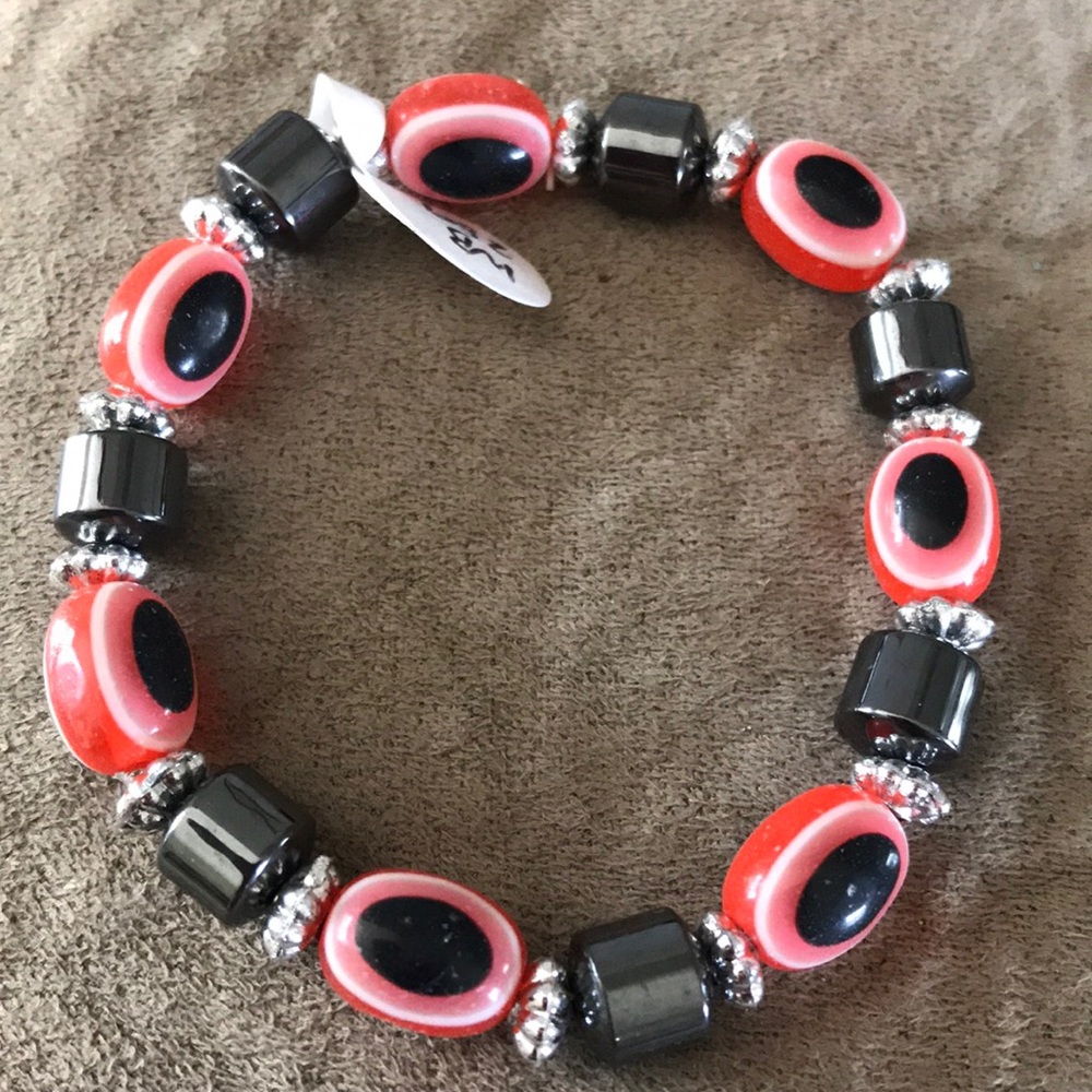 Red bead Hematite Evil Eye Bracelet